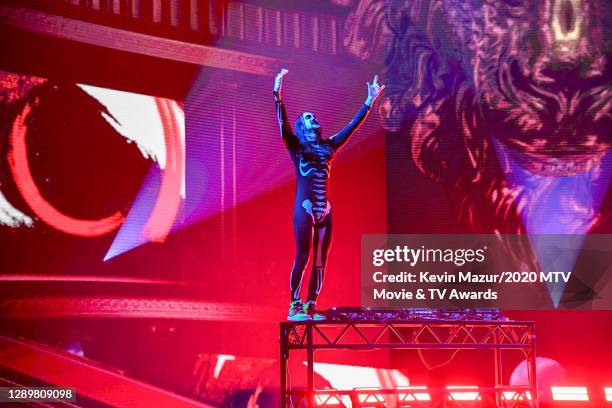 In this image released on December 6, Steve Aoki performs at the 2020 MTV Movie & TV Awards: Greatest Of All Time broadcast on December 6, 2020.