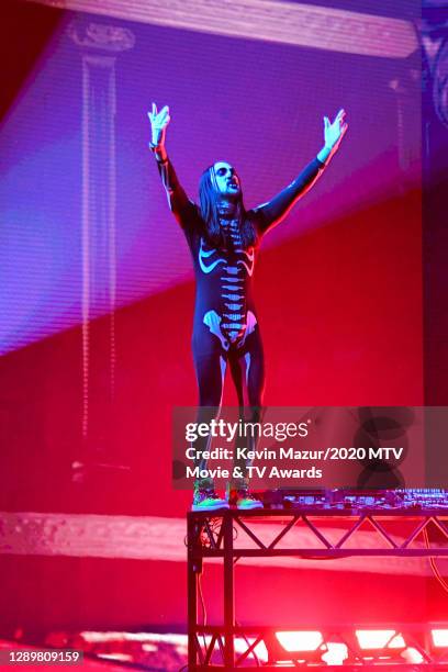 In this image released on December 6, Steve Aoki performs at the 2020 MTV Movie & TV Awards: Greatest Of All Time broadcast on December 6, 2020.