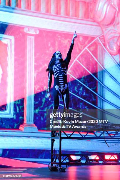 In this image released on December 6, Steve Aoki performs at the 2020 MTV Movie & TV Awards: Greatest Of All Time broadcast on December 6, 2020.