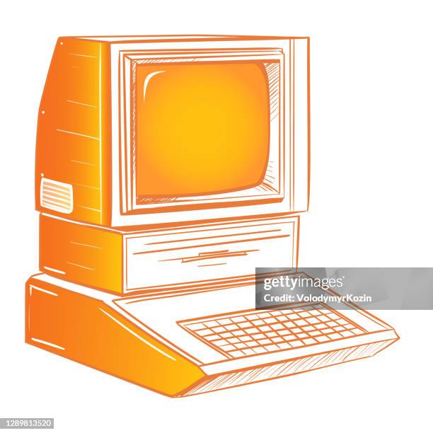 illustration of a retro personal computer - using desktop computer at home stock illustrations