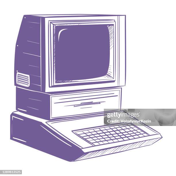 illustration of a retro personal computer - using desktop computer at home stock illustrations
