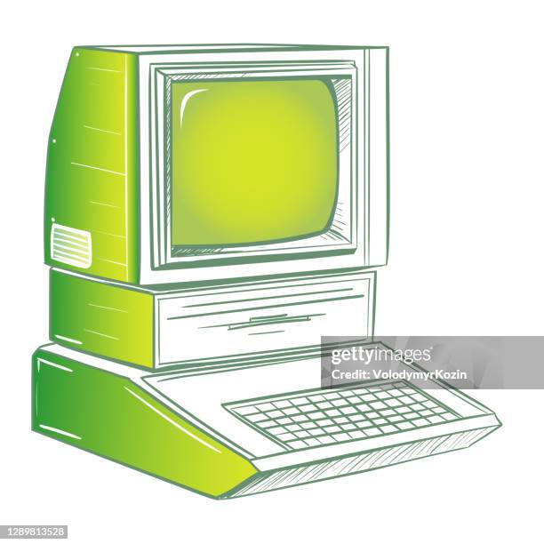 illustration of a retro personal computer - using desktop computer at home stock illustrations