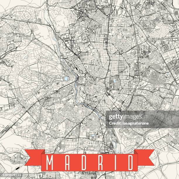 madrid, spain vector map - museo nacional centro de arte reina sofia stock illustrations