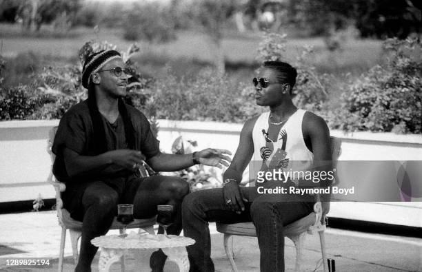 Singer Johnny Gill is interviewed by Donnie Simpson, host of 'Video Soul' during 'Motown Soul By The Sea II' at the Wyndham Rose Hall Resort in...