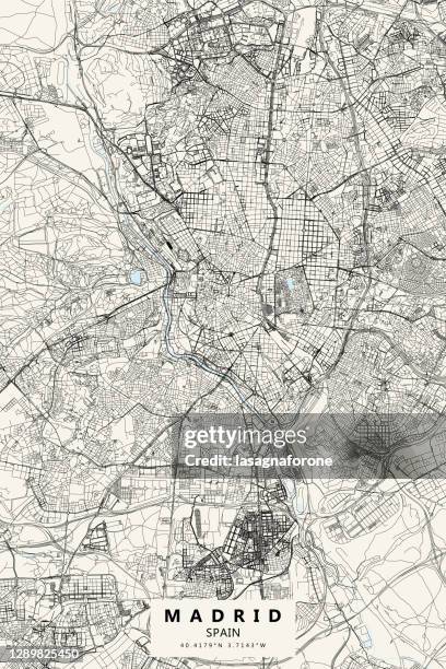 madrid, spain vector map - museo nacional centro de arte reina sofia stock illustrations