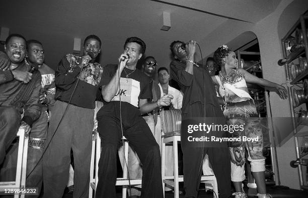 Singers Melvin Franklin of The Temptations, Gerald Alston, formerly of The Manhattans, Richard Street and Ali-Ollie Woodson of The Temptations and...