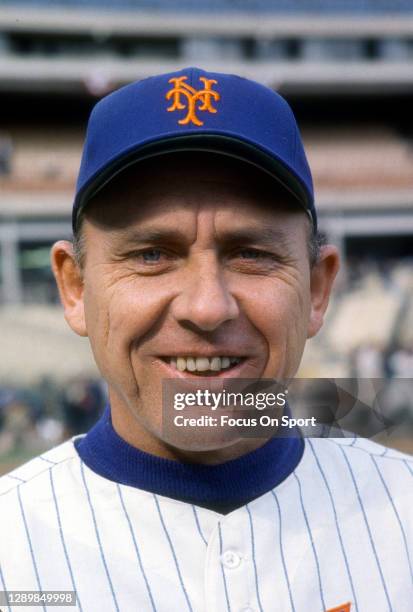Manager Gil Hodges of the New York Mets looks on during batting practice prior to the start of a Major League Baseball game circa 1969 at Shea...