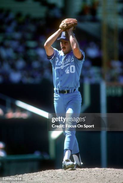 Bud Black of the Kansas City Royals pitches against the Baltimore Orioles during an Major League Baseball game circa 1984 at Memorial Stadium in...