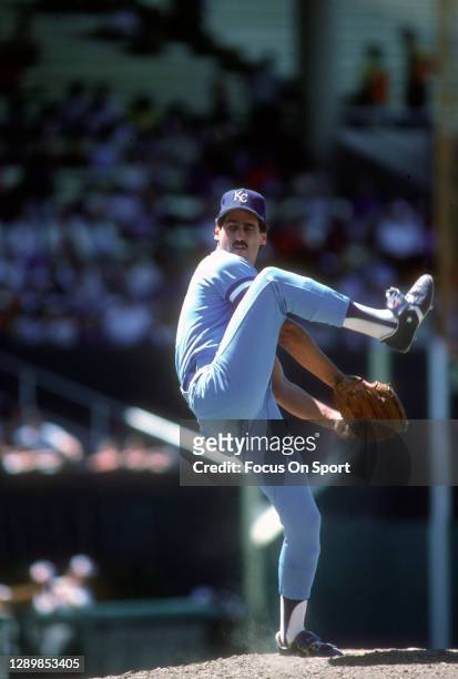 Bud Black of the Kansas City Royals pitches against the Baltimore Orioles during an Major League Baseball game circa 1984 at Memorial Stadium in...