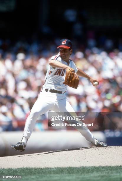 Bud Black of the Cleveland Indians pitches during an Major League Baseball game circa 1989 at Cleveland Municipal Stadium in Cleveland, Ohio. Black...