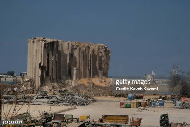 The general view of the destruction caused by the explosion of a large amount of ammonium nitrate stored at the city port seen on September 25, 2020...