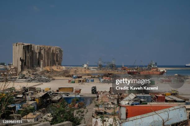 The general view of the destruction caused by the explosion of a large amount of ammonium nitrate stored at the city port seen on September 25, 2020...