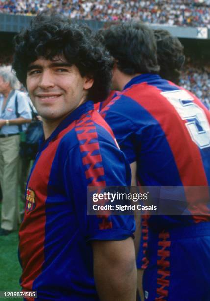 The Argentinian football star Diego Armando Maradona, during the presentation of the F.C. Barcelona, for the 1982-1983 season, held at the Camp Nou,...