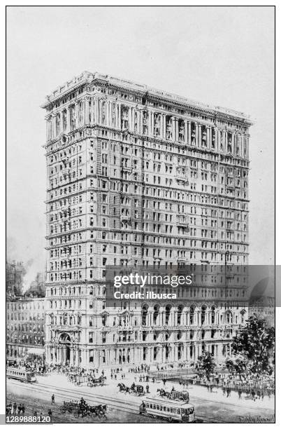 new york financial district buildings: empire building of the orlando b potter trust - new york stock exchange old stock illustrations