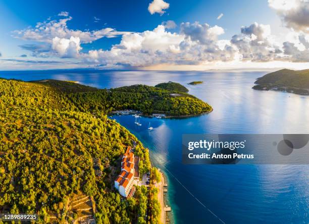 aerial view of vis island, croatia - vis croatia stock pictures, royalty-free photos & images