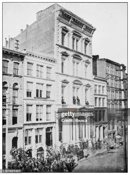 new york financial district buildings: broad street, 1868 - new york stock exchange old stock illustrations