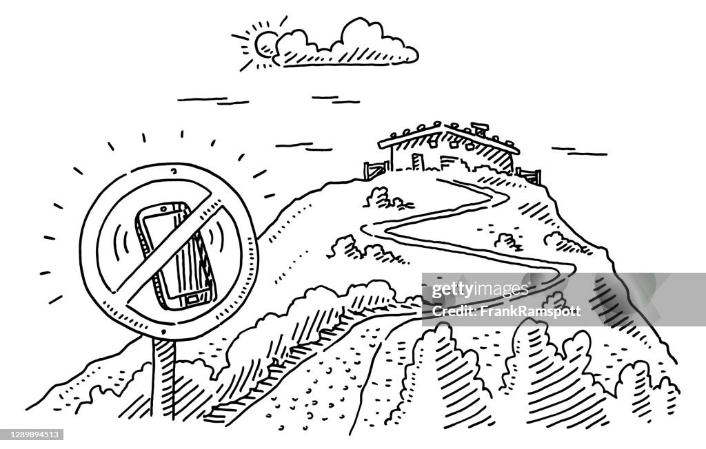 Digital Detox Concept Mountain Vacation Drawing