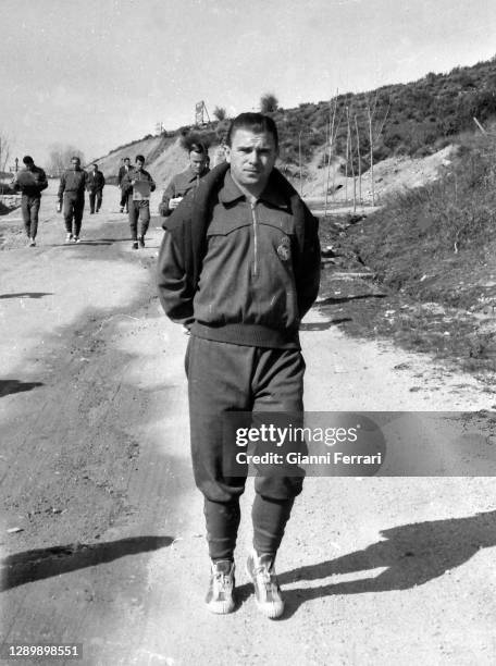 Hungarian soccer player Ferenc Puskas during a retrait in Navacerrada, in mountain range of Guadarrama, Madrid, Spain, 1962. .