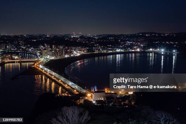 night beach in kanagawa prefecture - enoshima island stock pictures, royalty-free photos & images