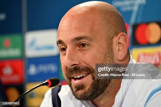 Pepe Reina of SS Lazio during the press conference ahead of the UEFA Champions League Group F stage match between SS Lazio and Club Brugge KV at the...