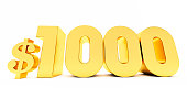 golden 1000$ one thousand price symbol isolated on white background.