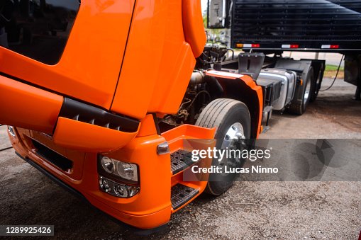Semi-trailer truck - lifted cab Semi-trailer truck - lifted cab