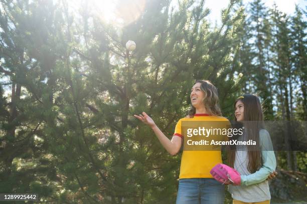 familie spielt draußen in ihrem hinterhof - backyard baseball stock-fotos und bilder