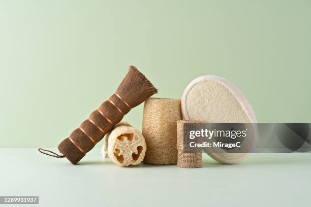 plastic free and eco-friendly home accessories - loofah stock pictures, royalty-free photos & images