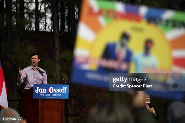 Jon Ossoff, Democratic candidate for the U.S. Senate, speaks at a campaign event to register Democrats to vote in the January 5th senate runoff...