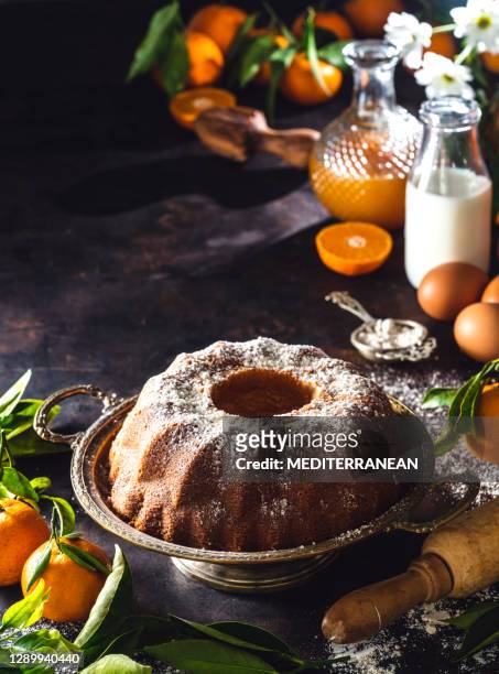 torta bundt a base di clementine di mandarino cotte in casa con ingredienti - ciambellone foto e immagini stock