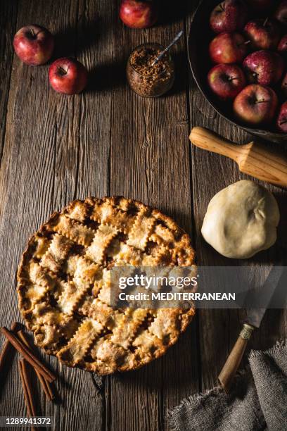 american apple pie on rustic wooden table homemade ingredients - apple pie stock pictures, royalty-free photos & images