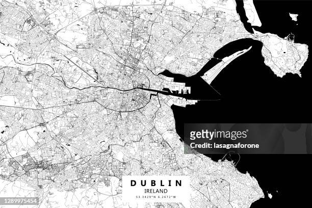 illustrazioni stock, clip art, cartoni animati e icone di tendenza di mappa vettoriale di dublino, irlanda - dublino irlanda