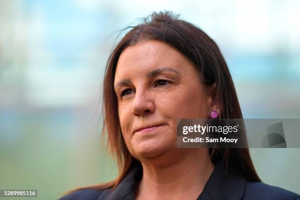 Senator Jacqui Lambie addresses media in the Senate Courtyard at Parliament House on December 08, 2020 in Canberra, Australia. The former special...