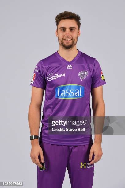 Will Jacks poses during the Hobart Hurricanes Big Bash League headshots session at Blundstone Arena on December 08, 2020 in Hobart, Australia.