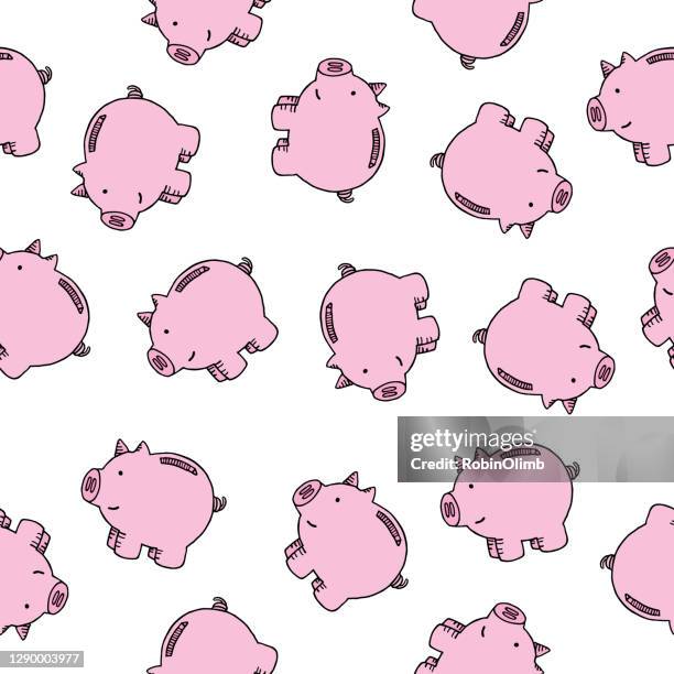 cute pink pigs seamless pattern - piggy bank stock illustrations