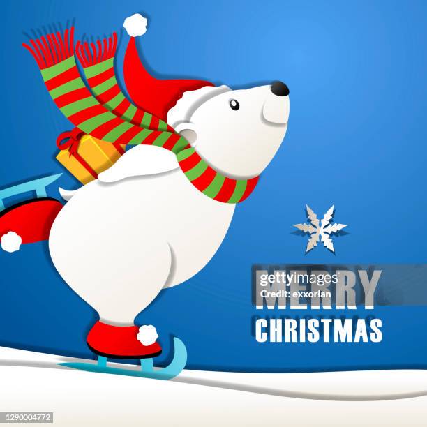 ilustrações de stock, clip art, desenhos animados e ícones de christmas ice-skating polar bear cartoon - marcha atrás