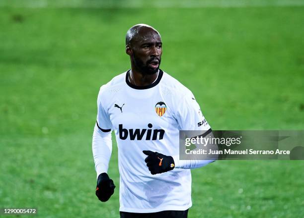 Eliaquim Mangala of Valencia CF reacts during the La Liga Santander match between SD Eibar and Valencia CF at Estadio Municipal de Ipurua on December...