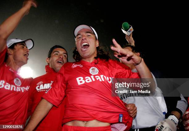 Ariel Rosada of Toluca celebrates during the final match of the Apertura Tournament 2005 on Dec 18, 2005 on Nemesio Diez Stadium in Toluca, Mexico.