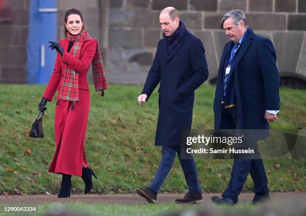 Catherine, Duchess of Cambridge and Prince William, Duke of Cambridge arrive for a visit to Cardiff Castle on December 08, 2020 in Cardiff, Wales.