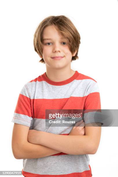 confident boy looking at the camera - kid arms crossed stock pictures, royalty-free photos & images