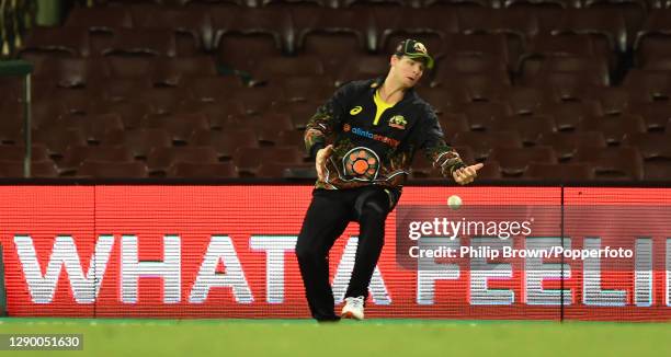 Steve Smith of Australia drops a catch from the bat of Virat Kohli during game three of the Twenty20 International series between Australia and India...