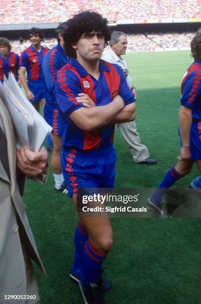 The Argentinian football star Diego Armando Maradona, during the presentation of the F.C. Barcelona, for the 1982-1983 season, held at the Camp Nou,...