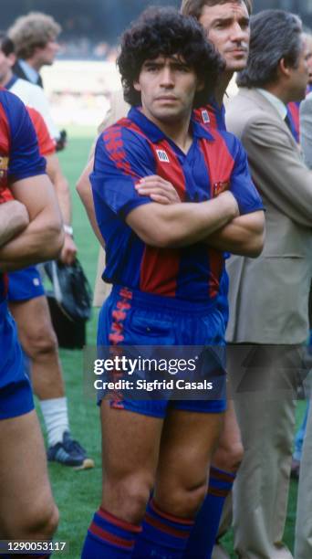 The Argentinian football star Diego Armando Maradona, during the presentation of the F.C. Barcelona, for the 1982-1983 season, held at the Camp Nou,...