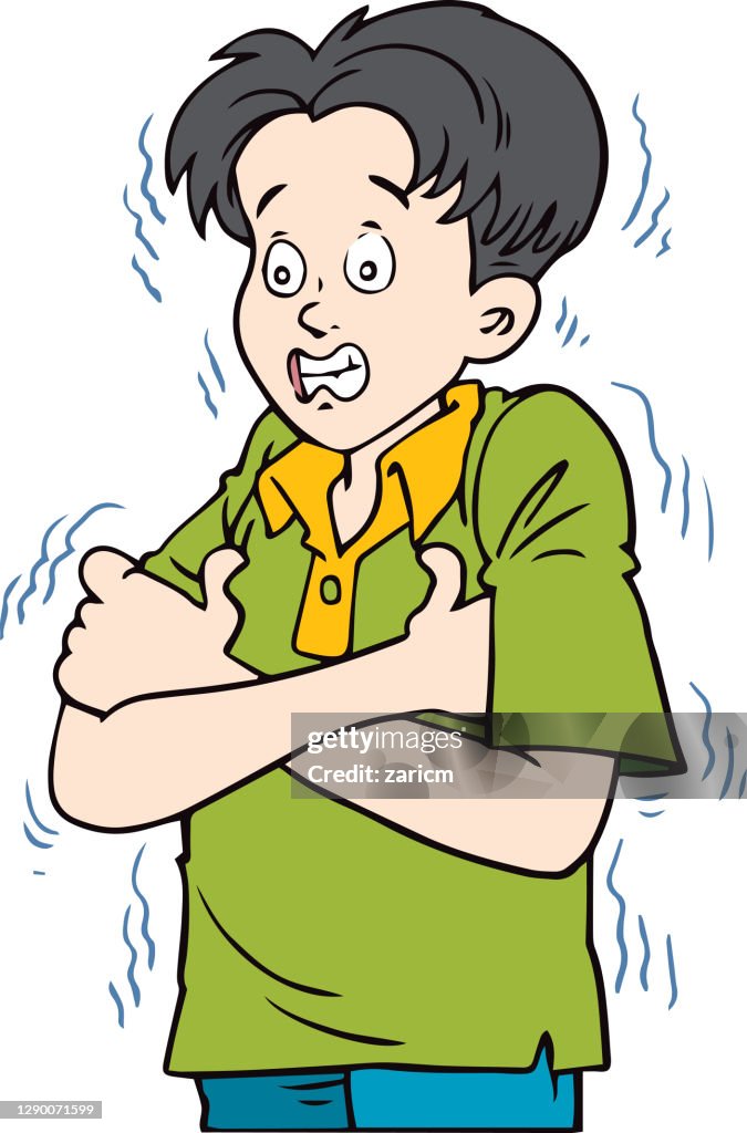 Shivering boy feeling cold.