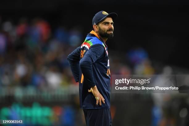 Virat Kohli of India looks on during game three of the Twenty20 International series between Australia and India at Sydney Cricket Ground on December...