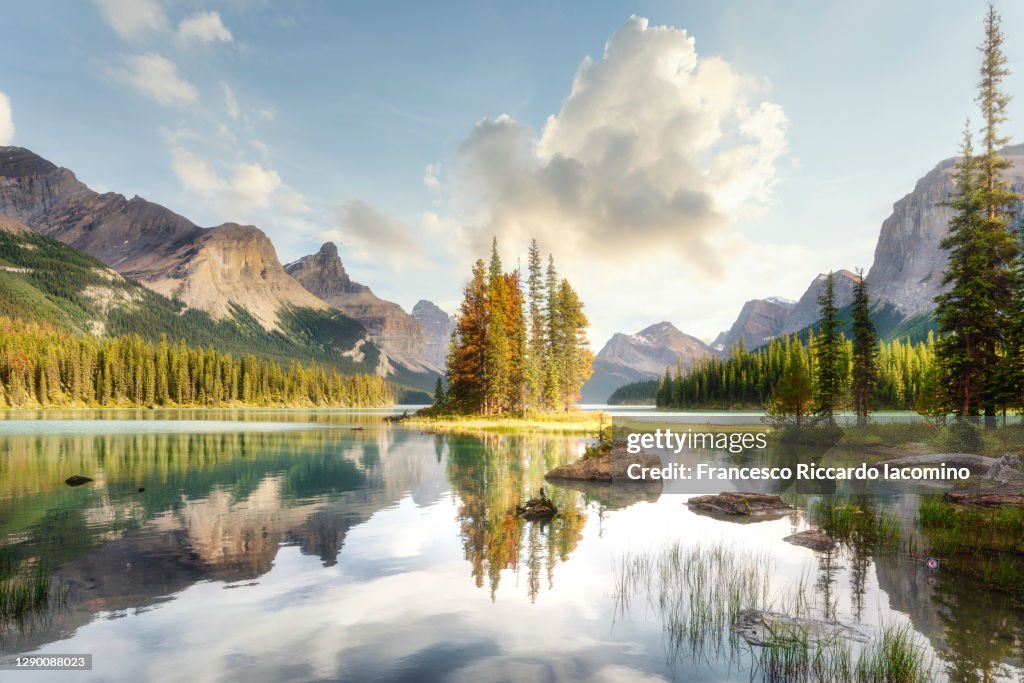 Scenic summer view at Spirit Island, Maligne Lake, Jasper National Park, Alberta, Canada