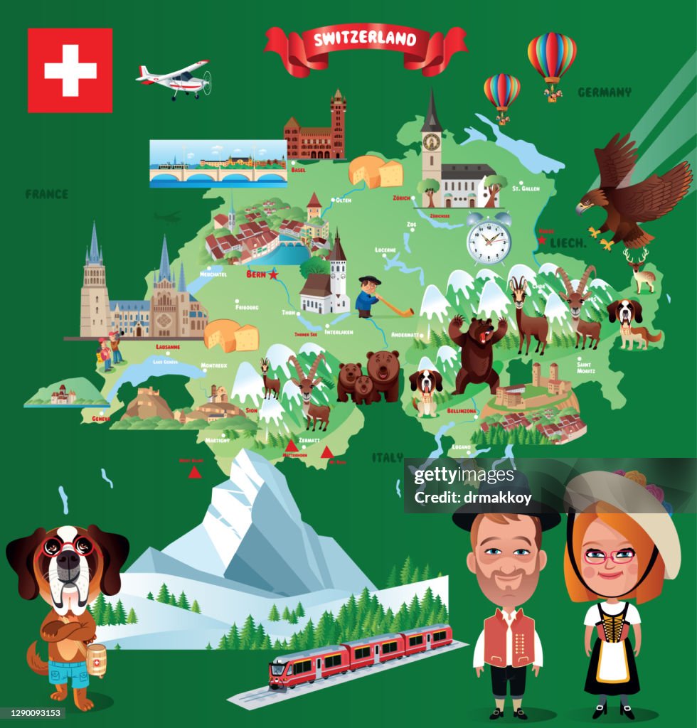 Cartoon-Karte der Schweiz
