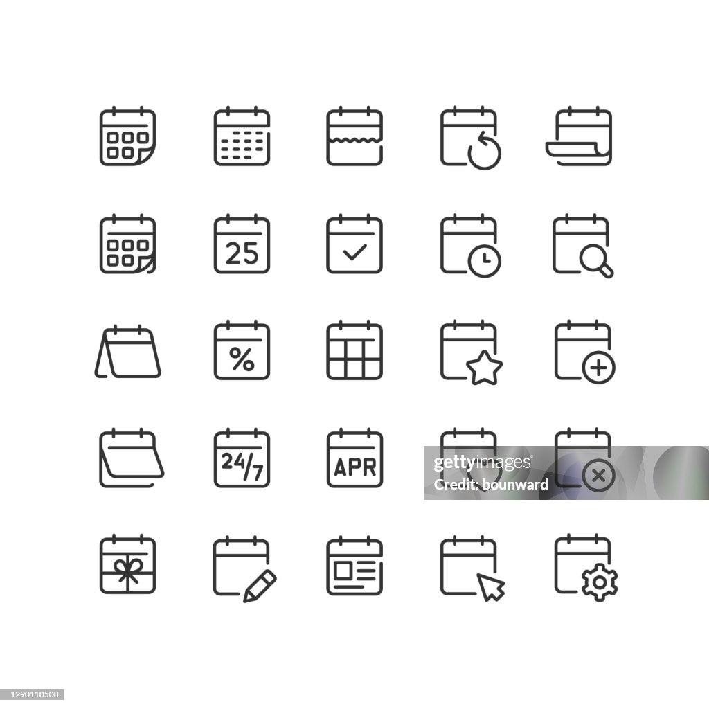 Calendar Line Icons Editable Stroke