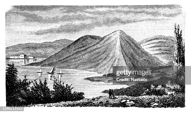 monte nuovo ("new mountain") is a cinder cone volcano within the campi flegrei caldera, near naples, southern italy - naples italy stock illustrations