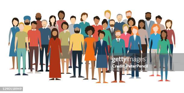 illustrations, cliparts, dessins animés et icônes de foule multiculturelle de personnes. groupe d’hommes et de femmes différents. peole jeune, adulte et plus âgé. peuple européen, asiatique, africain et arabe. visages vides. illustration vectorielle. - femme dans un groupe dhommes